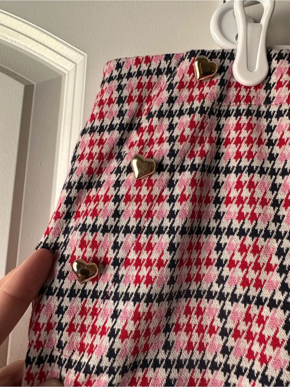 Girls XXL Old Navy Pink Black White Plaid Skort with Gold Buttons